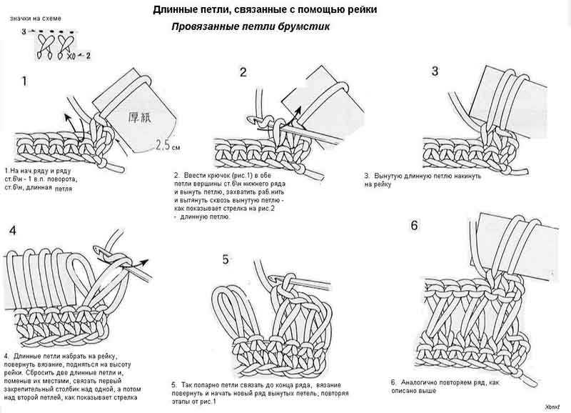 Узоры с вытянутыми петлями спицами со схемами