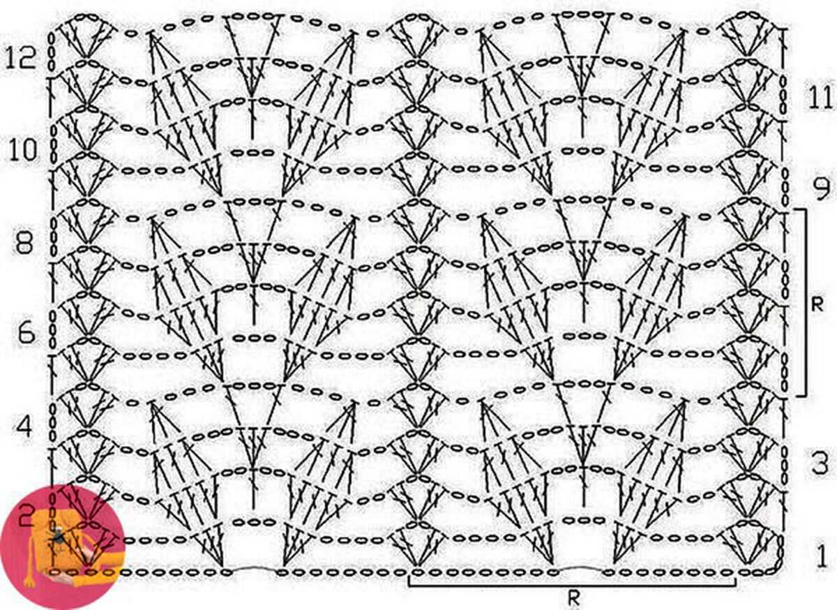 Схема вязания ажурного шарфа крючком