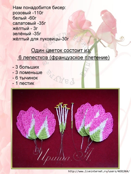 Тюльпаны из бисера - основные схемы плетения и особенности применения
