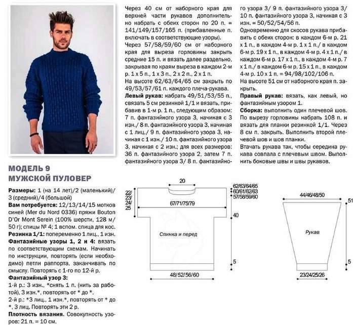 Мужской пуловер спицами схемы с описаниями - 7 моделей (видео мк)