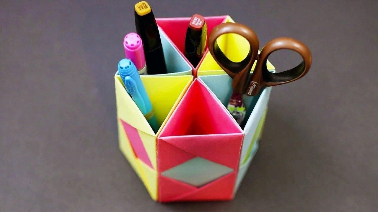 Карандашница из треугольных модулей. карандашница из модулей оригами пошаговая инструкция. декор карандашницы палочками от мороженого