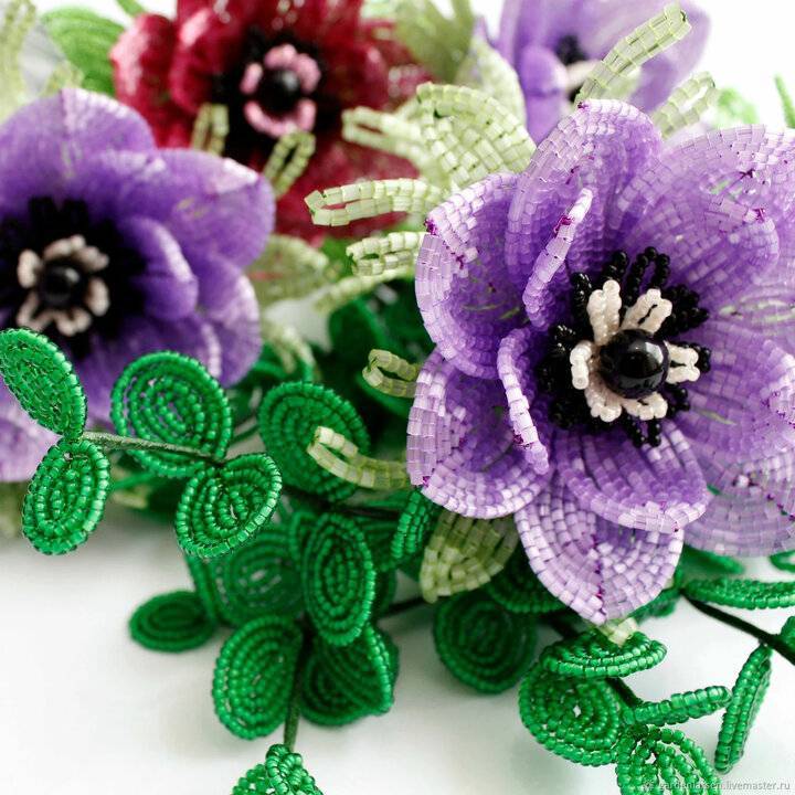Анемоны из бисера мастер-класс плетения интересного цветка