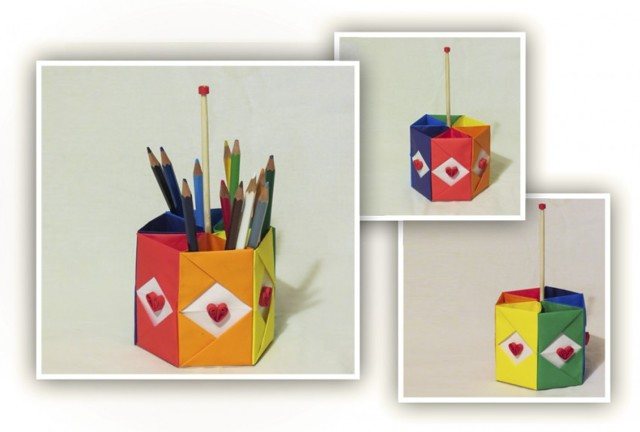 Стаканчик для карандашей своими руками: модульное оригами из бумаги - сайт о рукоделии
