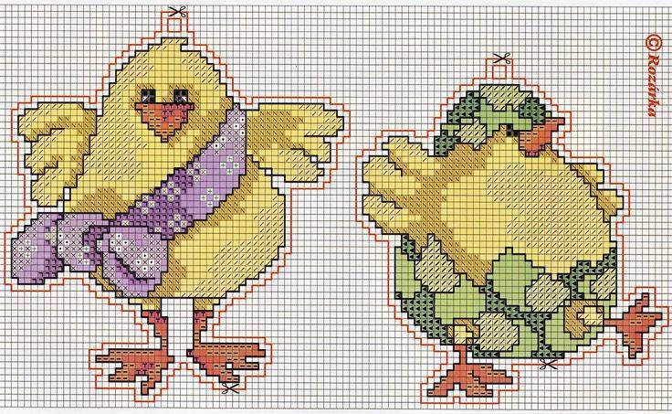 Схема вышивки крестом Бискорню: пасхальные курочки и цыплята