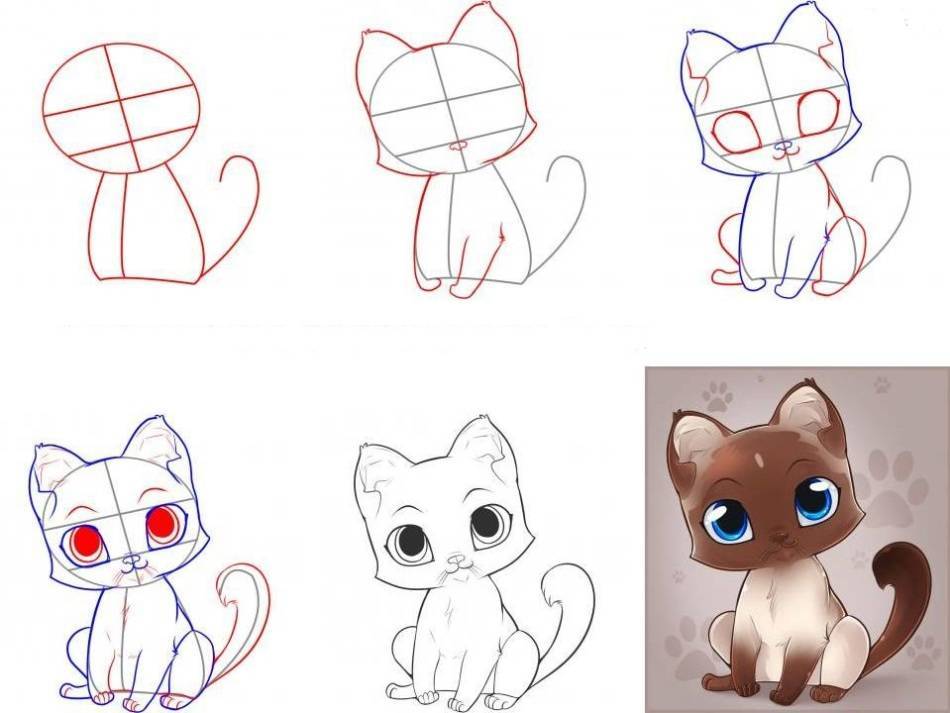 Как нарисовать аниме котенка карандашом поэтапно