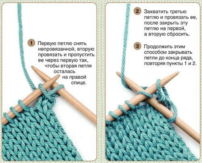 Как закончить вязание спицами последний ряд. закрытие петель спицами в вязании.