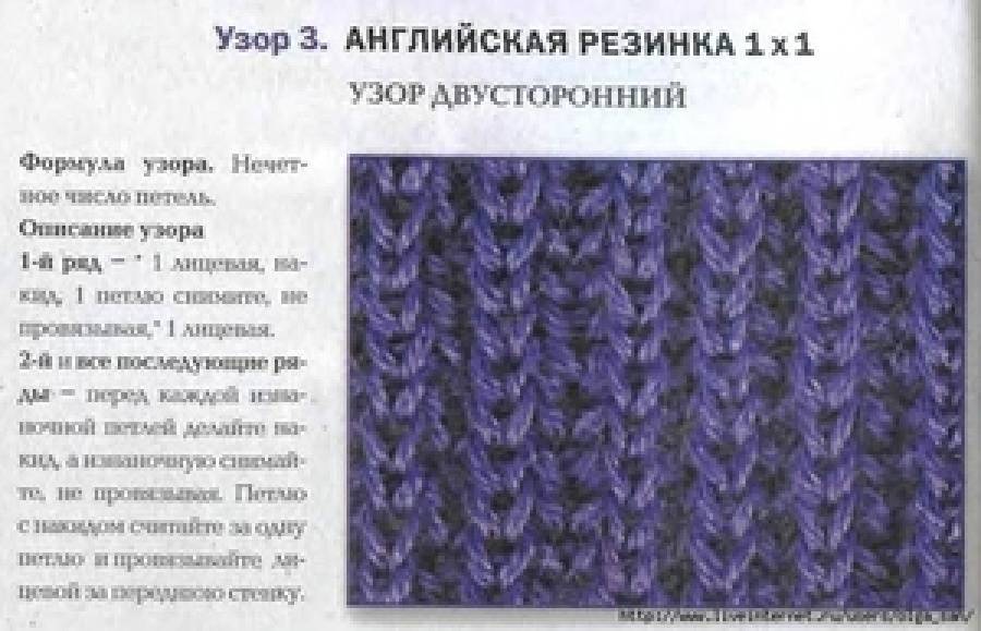 Узор спицами американская резинка спицами, описание, схемы вязания