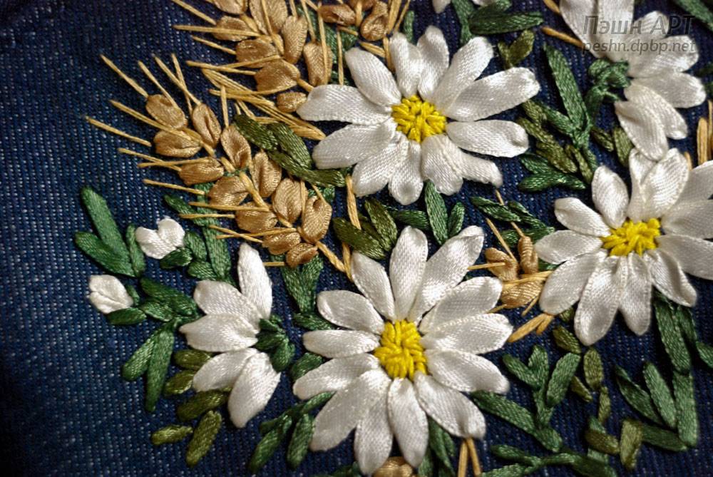 Вышивка лентами цветы для начинающих в необычной технике, композиций картин полевых букетов