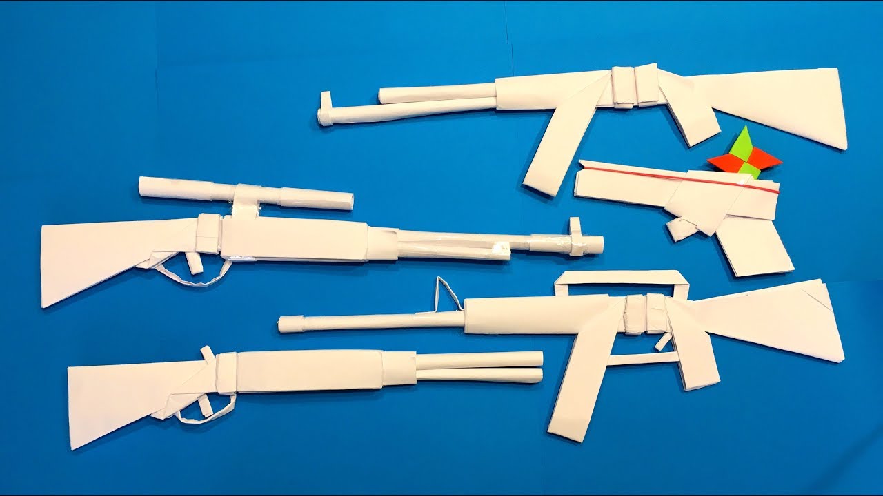 Как сделать пистолет из бумаги, который стреляет: схемы пошагово