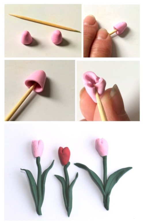 Тюльпаны из воздушного пластилина. Лепим цветы. Лепка тюльпан. Красивые цветы из пластилина. Легкие цветы из пластилина.