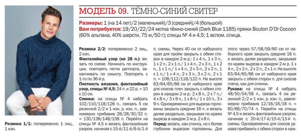 7 моделей мужских пуловеров спицами со схемами и описанием