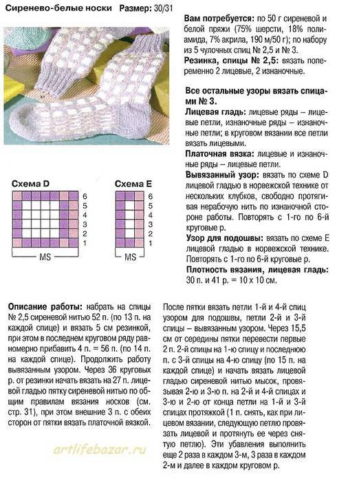 Вязание спицами носки тапочки с описанием