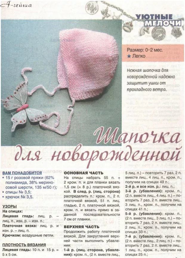 Чепчик для новорожденного спицами - схемы и мастер-классы по вязанию для мальчиков и девочек от 0 до 3 месяцев