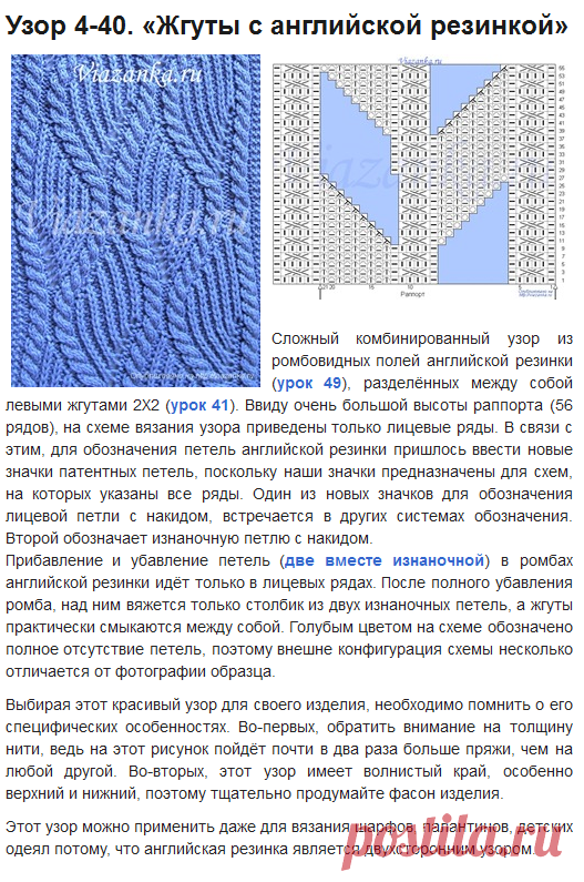 Схема полупатентного узора спицами