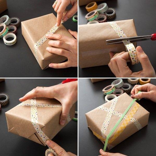 Упаковать коробку в подарочную бумагу пошагово квадратную фото пошагово