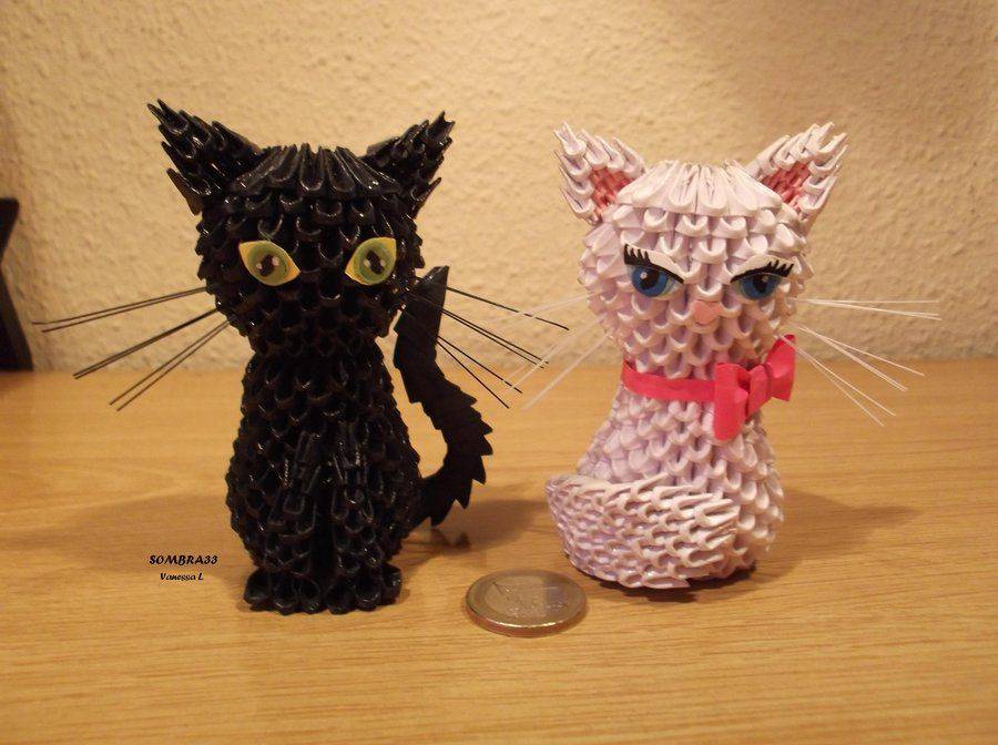 Модульное оригами кошечка и кошка из модулей оригами, котик из модулей: схема