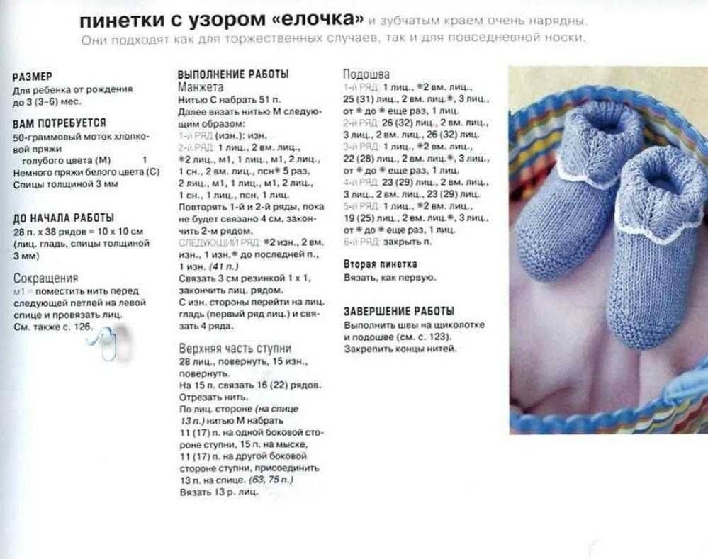 Пошаговое описание вязания пинеток спицами для новорождённого начинающим по схемам и видео