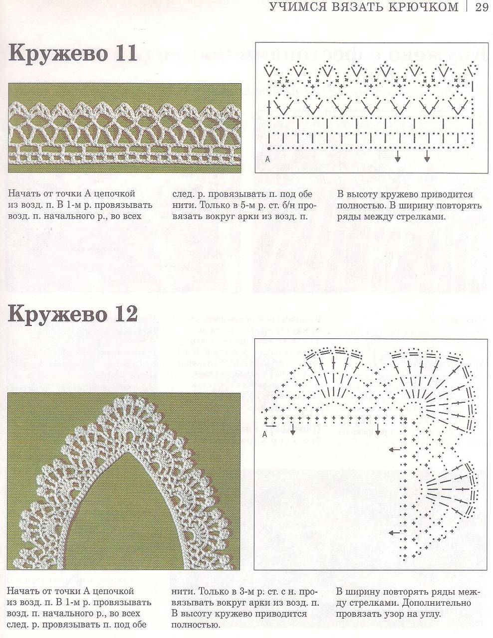 Филейное вязание крючком. кайма и занавески со схемами
