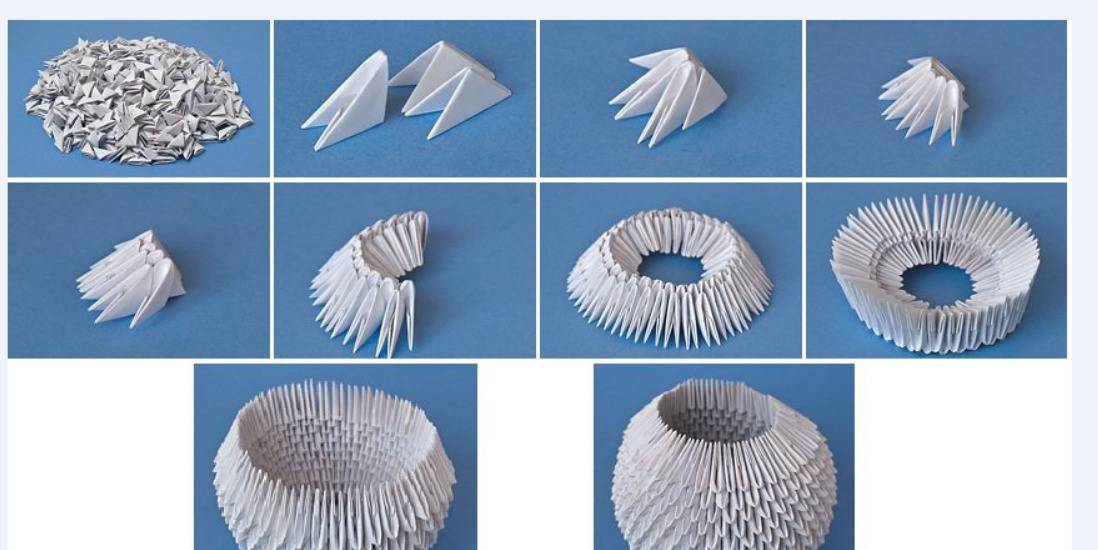 Модульное оригами маленький лебедь схема сборки из 70 модулей