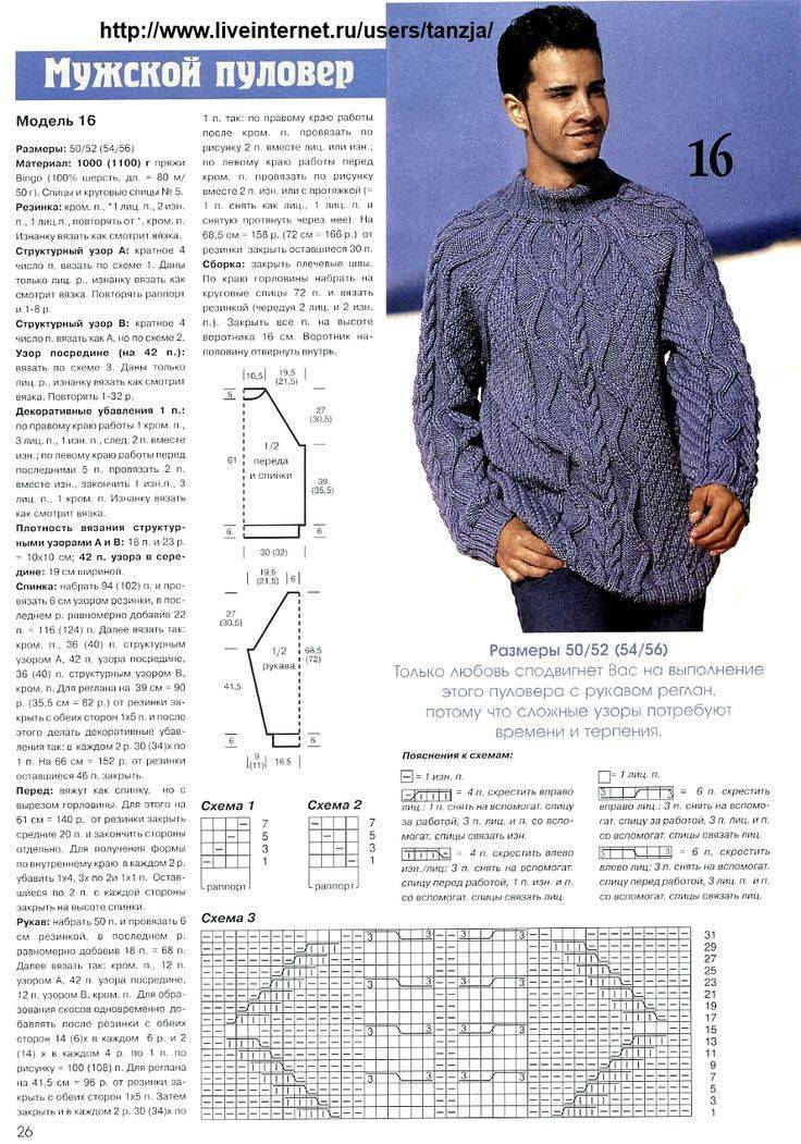 Пуловер спицами мужской со схемой и описанием вязания