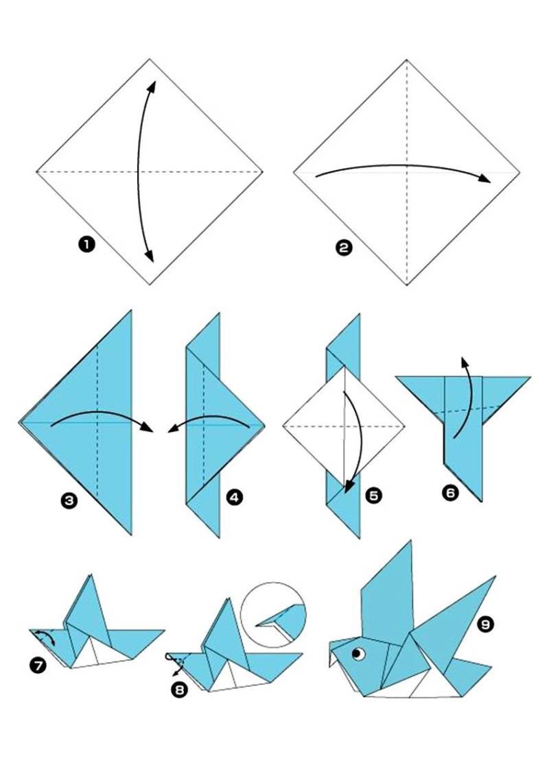 Оригами из бумаги для детей птицы схема