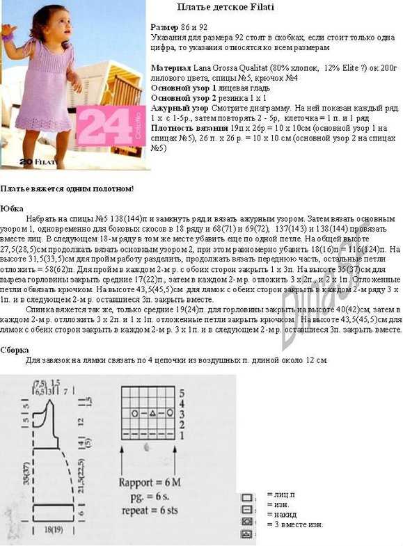 Платье для девочки спицами схема