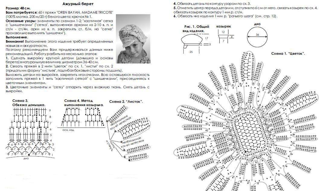 Ажурный берет крючком схема