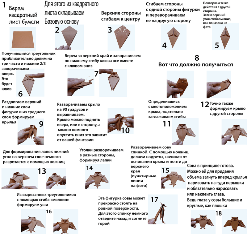Сова оригами из бумаги своими руками схемы поэтапно