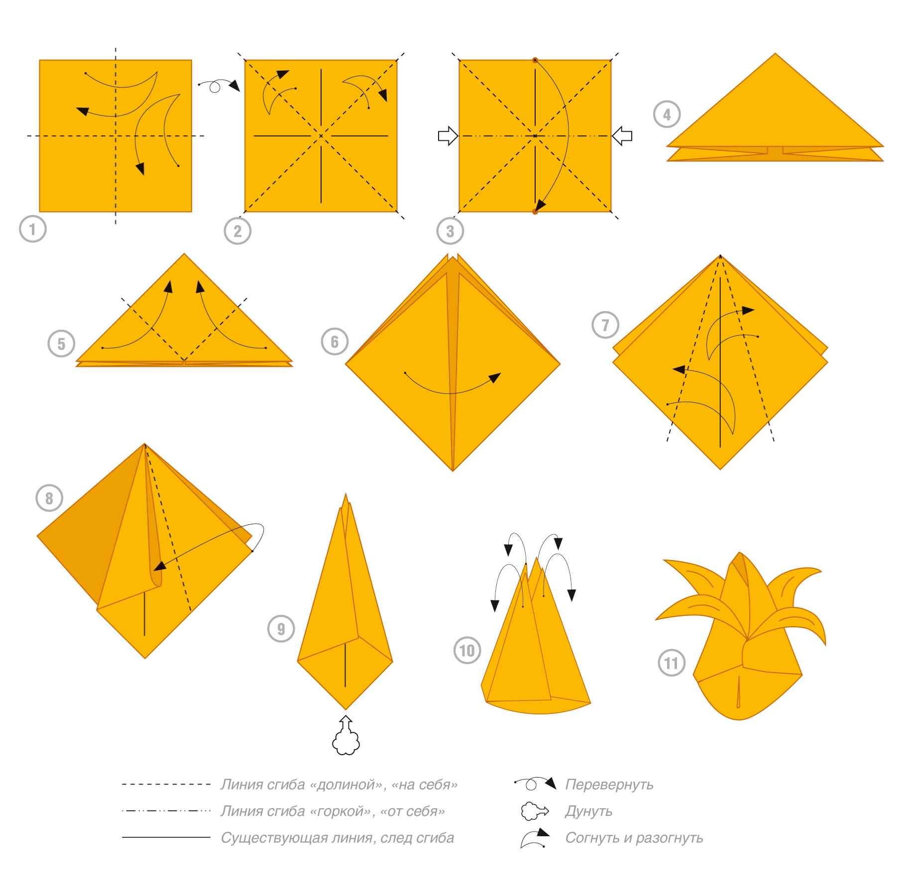 Тюльпан из бумаги оригами схема складывания пошагово