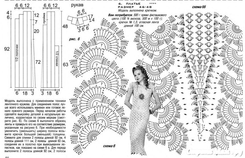 Платье ленточное кружево крючком схемы и описание