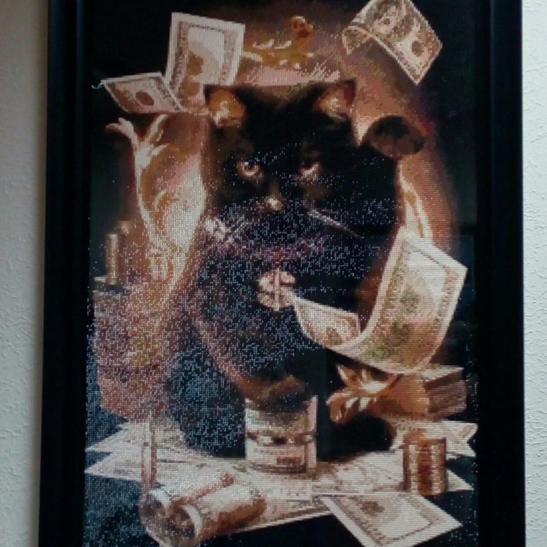 Алмазная вышивка: кот с деньгами