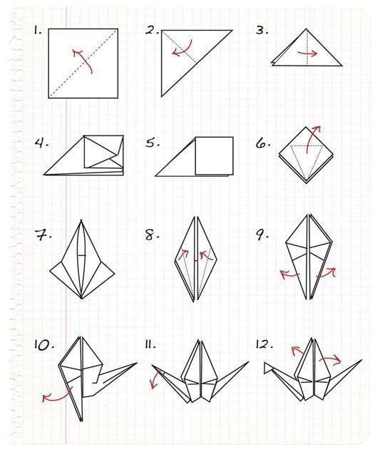 Схема оригами журавль из бумаги - 90 фото