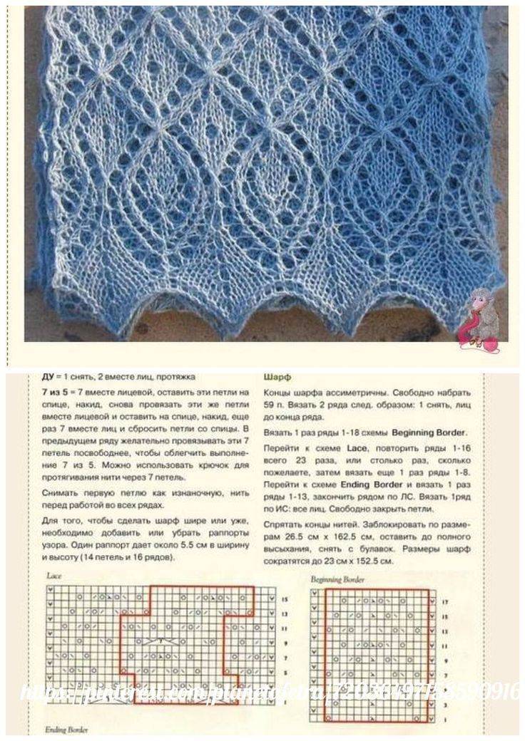 Ажурный палантин спицами схема и описание