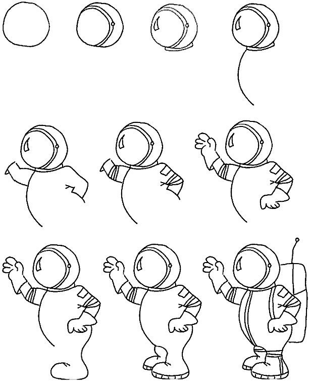 Как нарисовать космонавта поэтапно - всё просто