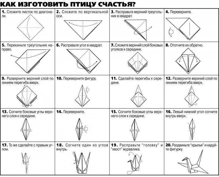 Схема как делать журавликов из бумаги