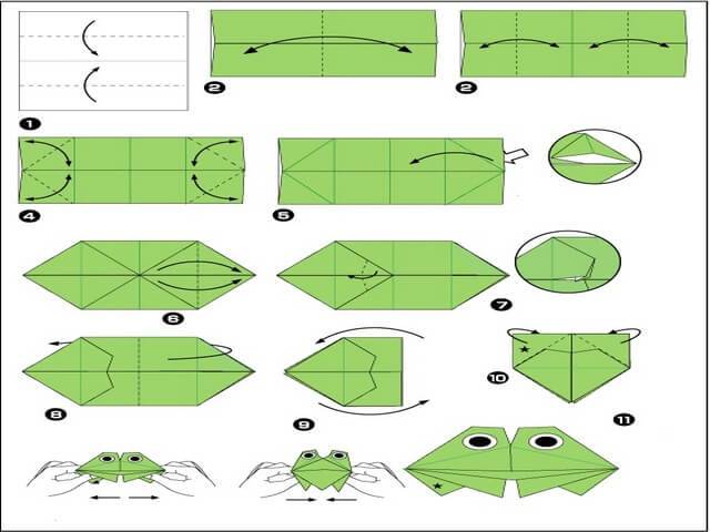 Лягушка оригами из бумаги прыгающая схема для детей пошаговое