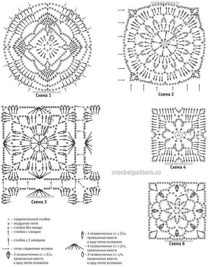 Вязаные квадраты крючком со схемами