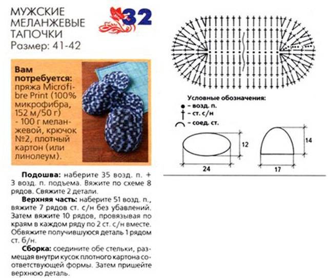 Схема тапок крючком