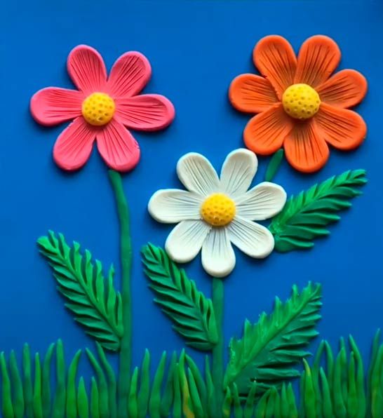 Цветы из пластилина для детей, как сделать цветок из пластилина в вазе и корзине