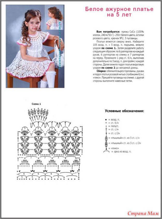 Платье для девочки крючком со схемами и описанием, фото и видео