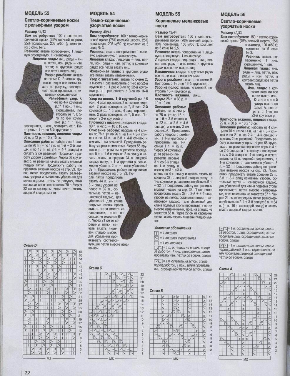 Вязание спицами носки на 5 спиц схемы описание
