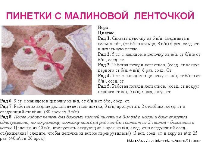 Пинетки крючком - вязание пинеток крючком для новорожденных