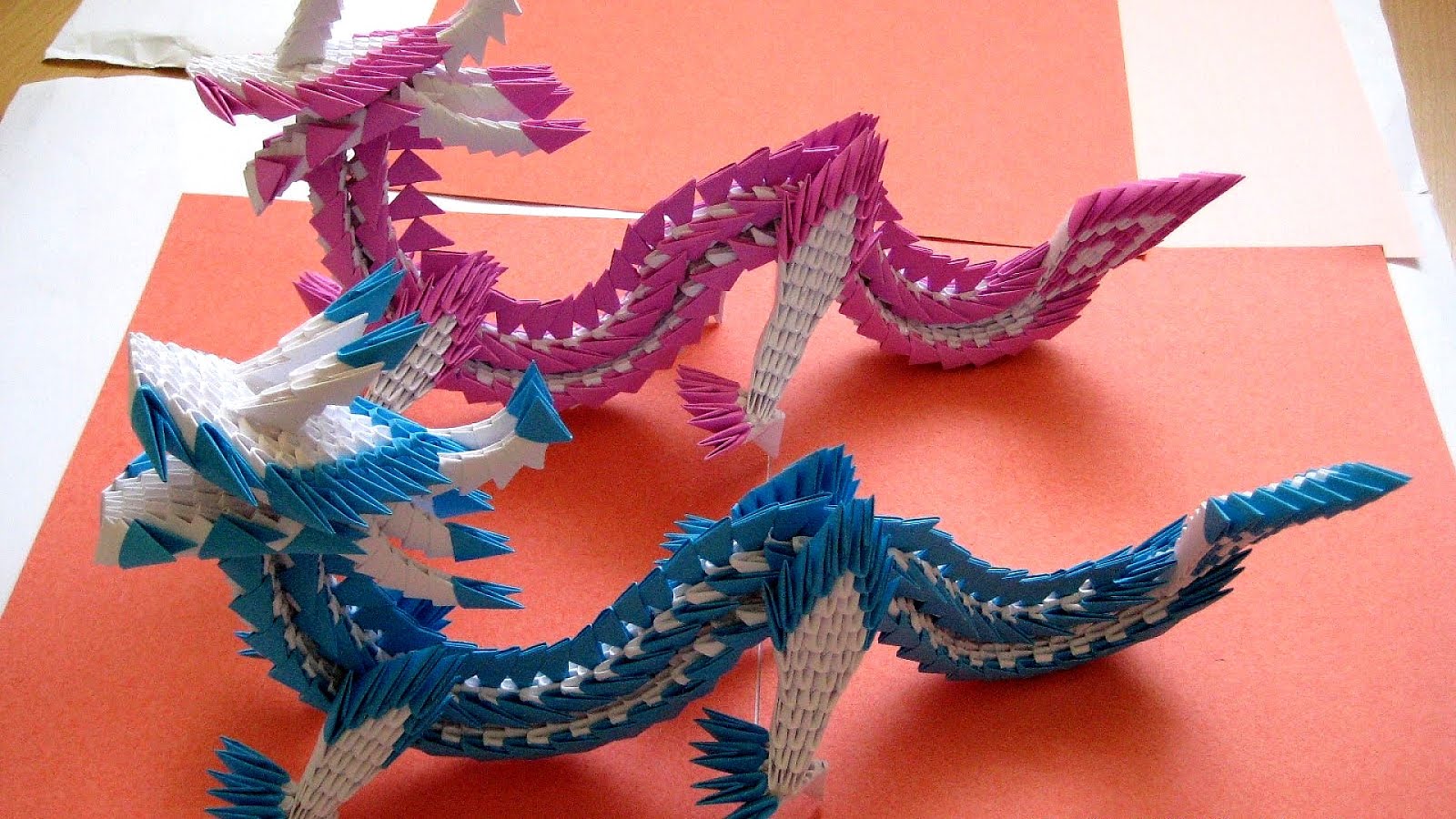 Модульное оригами дракон, китайский дракон из модулей.