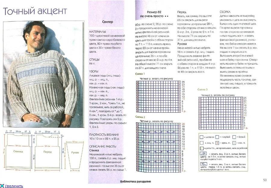 Схемы вязания спицами для мужских свитеров