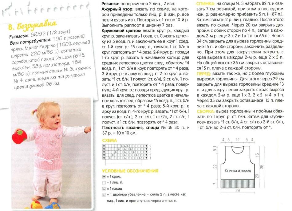 Вязание жилеток для детей от 0 до 3 лет с описанием и схемами спицами