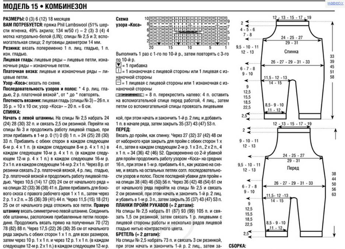 Вязаный комбинезон для малыша 3 6 месяцев спицами схемы и описание