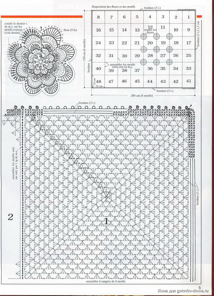 Цветочный плед крючком схема и описание фото