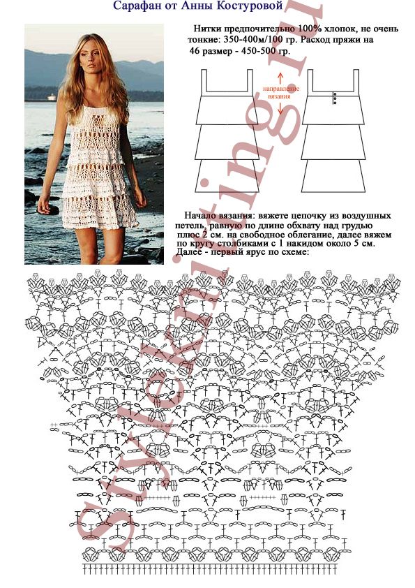 Связать крючком сарафан для женщины со схемами на лето