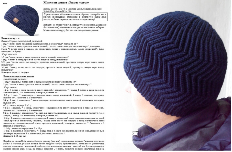 Схемы мужских шапок спицами с фото и видео (классические модели и ушанка) - сайт о рукоделии