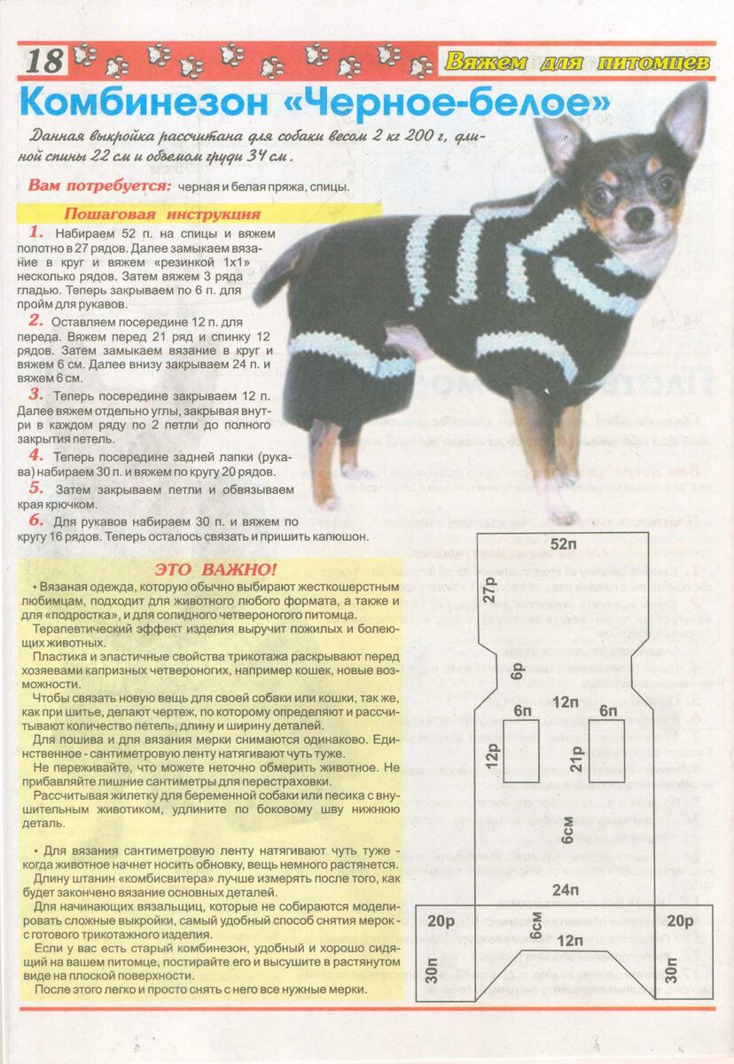 Схема вязания свитера для собаки спицами для начинающих